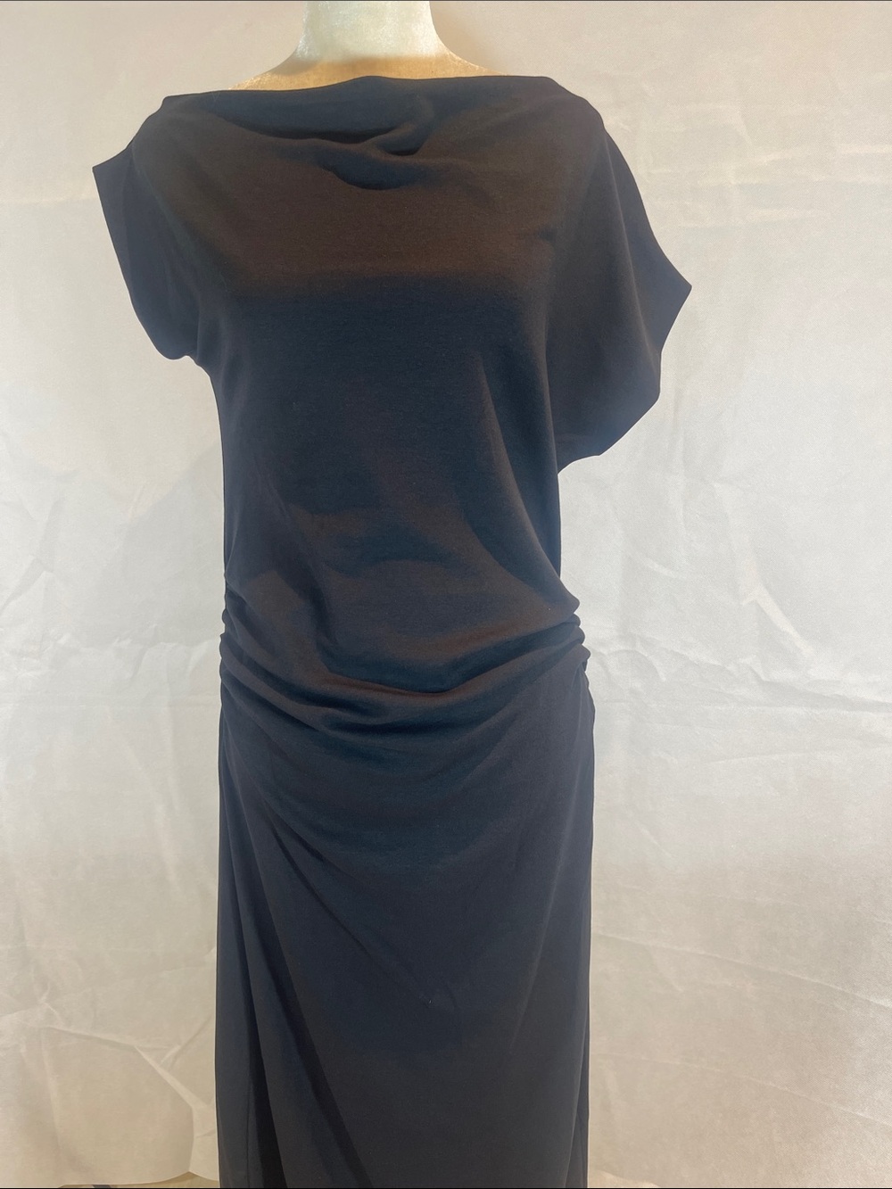 MNGO = XL , Black Draped Cap-Sleeve Women’s Dress - Picture 10 of 13